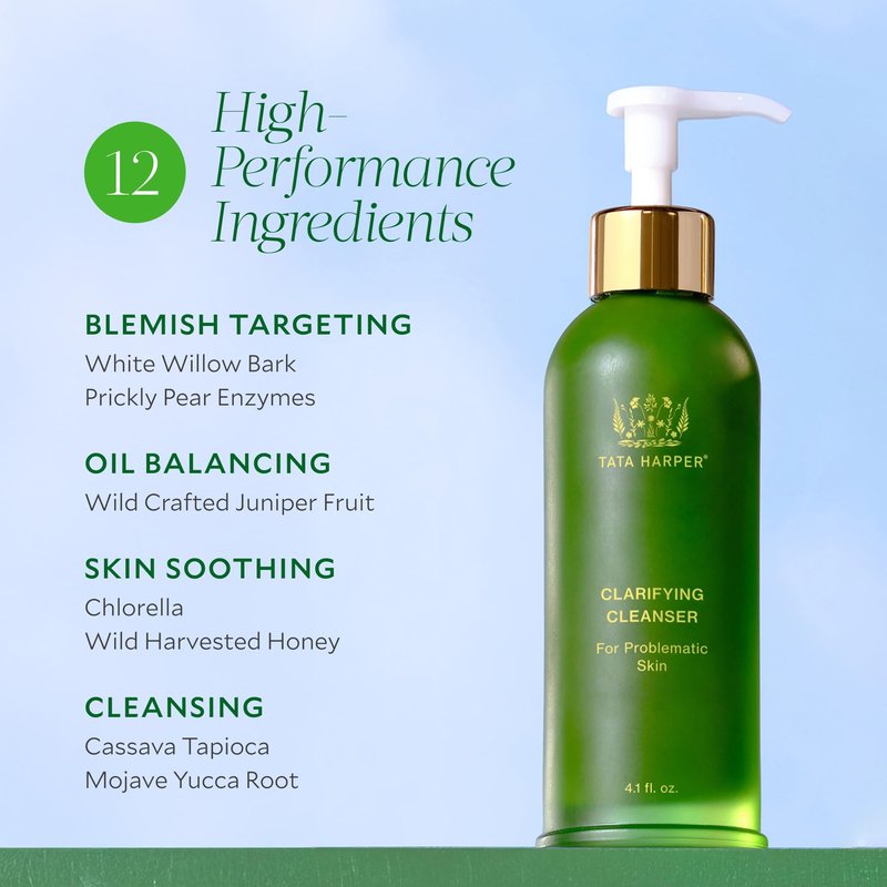 Tata Harper Clarifying Cleanser, Foaming Gel Cleanser for Blemish-Prone Skin, Sulfate-Free, Oily Skin Face Wash, Natural Skincare, 50ml