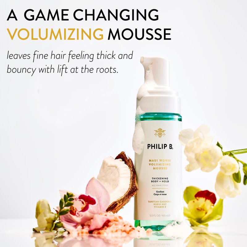 PHILIP B Maui Wowie Volumizing Mousse, 5.5 fl. oz. (163 ml) - For Thickening Body + Hold, Boost Volume & Add Lift at Roots, Never Stiff or Sticky