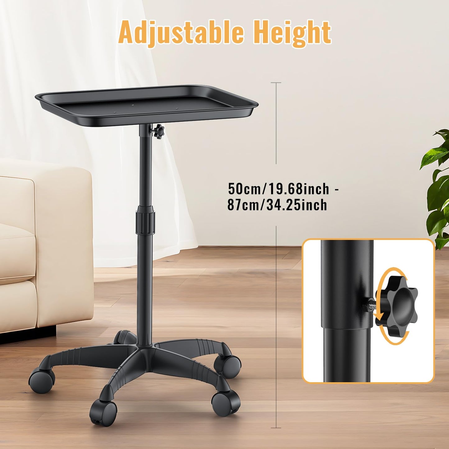 HYTOBP Salon Tray on Wheels Premium Aluminum Tattoo Tray Rolling Trolley Adjustable Height Storage Utility Cart for Clinic Spa and Barber(34inch)