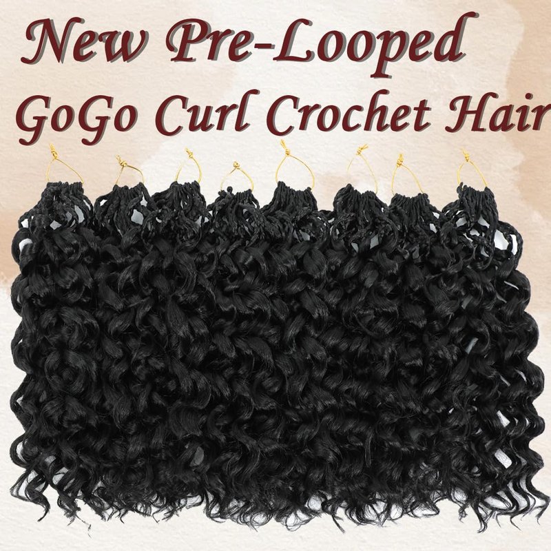 Pre looped Gogo Curl Crochet Hair 18 Inch 8 Packs Pre twisted Short Curly Crochet Hair for Black Women Ocean Wave Braiding Hair Water Wave Deep Braiding Hair (18 inch 1B)