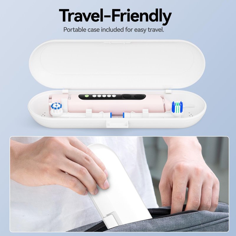 SEAGO Rotating Electric Toothbrush for Adults - 8 Replacement Heads (4 Soft/4 Hard), IPX7 Waterproof, 5 Modes with Memory Function, 2-Minute Timer, USB Type-C Rechargeable (SG-2607-Pink