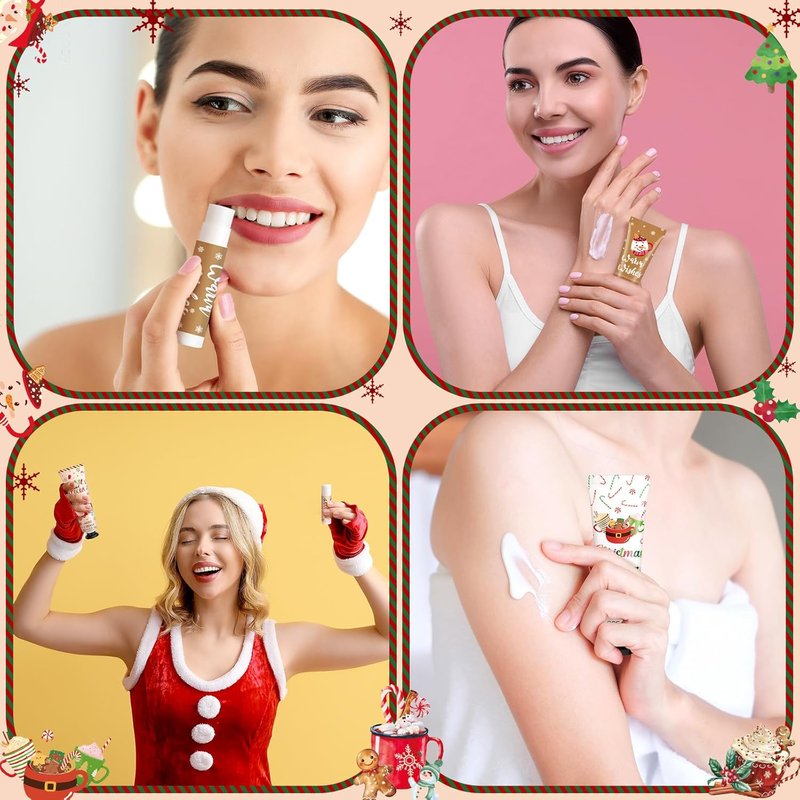 24 Pcs Christmas Hot Cocoa Party Favors - Hand Cream & Lip Balm Gift Set | Red & Green Xmas Stocking Stuffers