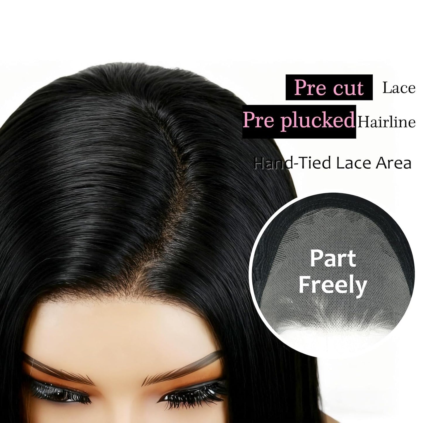 Black Lace Front Wig - Pre-Plucked Glueless Long Straight Synthetic Hair | 26 Inch for Cosplay & Daily Wear