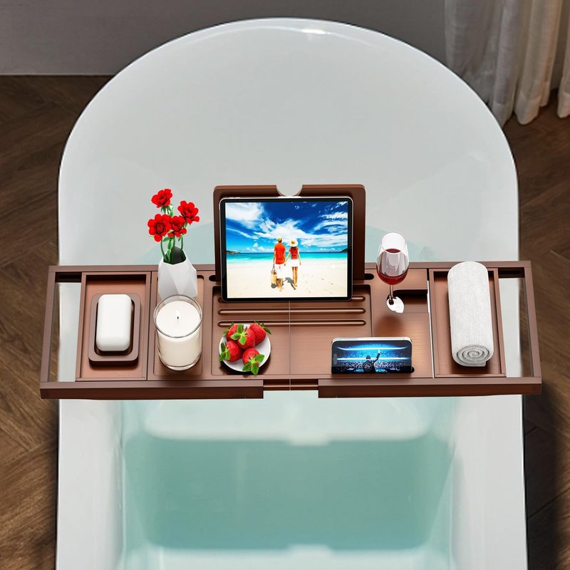 Bathtub Tray Caddy - Premium Expandable Bath Table Fits Most Tubs | Stylish and Functional Design