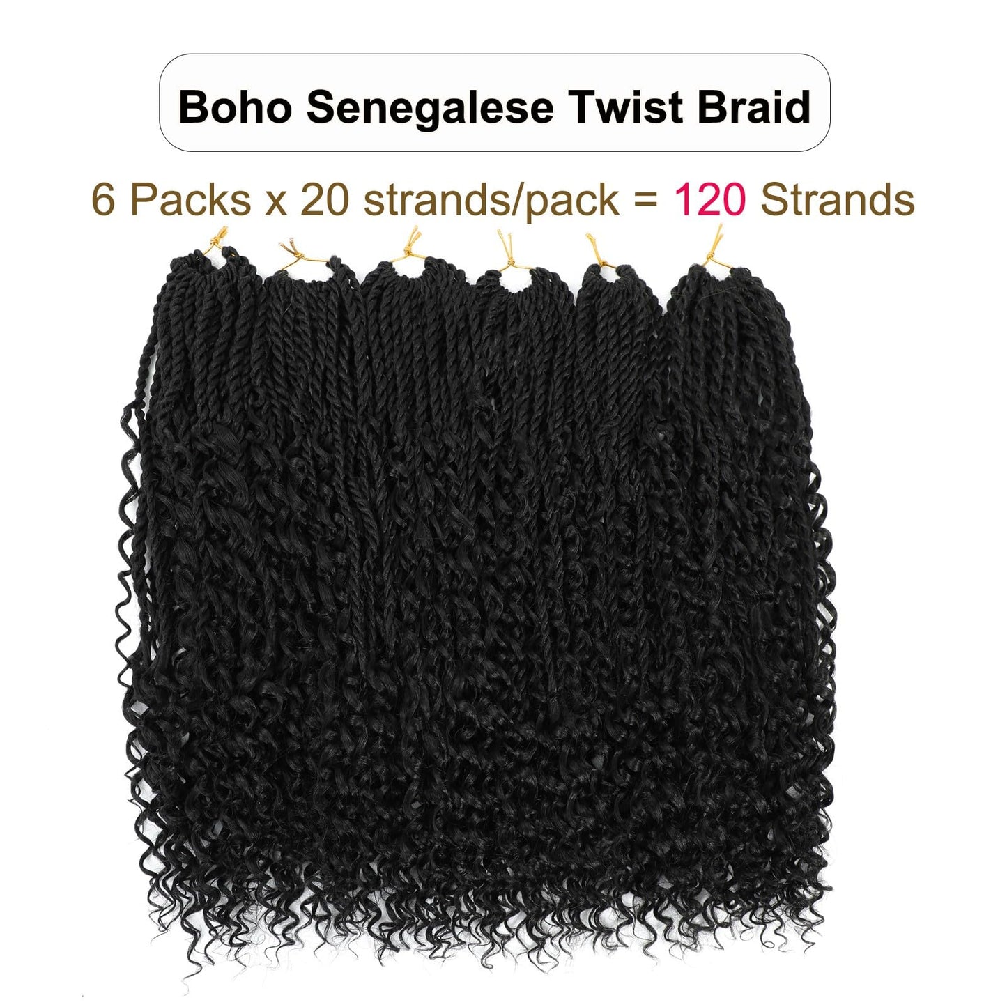 Goddess Twist Braids Crochet Hair With Curly Ends Senegalese Twist Braids Crochet Braids 6 Packs black Crochet Braids Synthetic Braiding Hair Extension for Black Women (18inch, 1B)