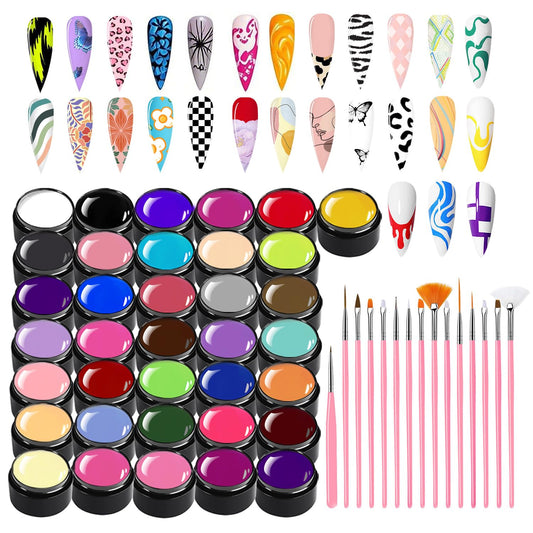 FINGER SECRET 36 Colors Nail Painting Gel kit, Nail Paint for Nail Art Gel Polish For French Tip Tool Design For Home Salon DIY Nail Art,UV/LED Curing Required