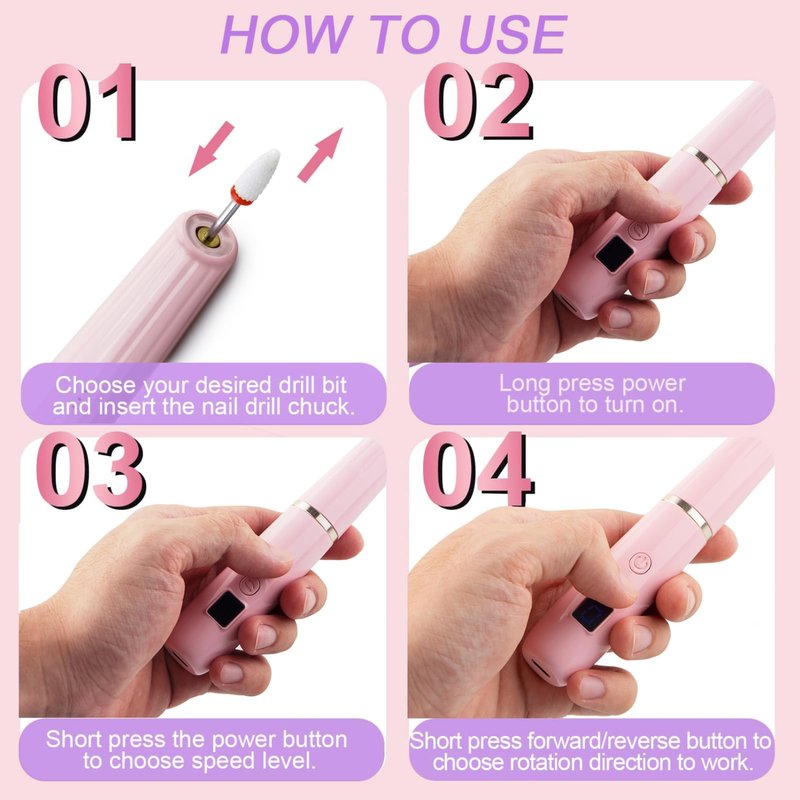 Electric Nail Filer, Professional Nail Drill Kit, Electric Nail Drill Kit, Portable File for Acrylic Gel Nails, Cordless Nail File Electric Manicure Pedicure Tools with Drill Bits for Home Salon