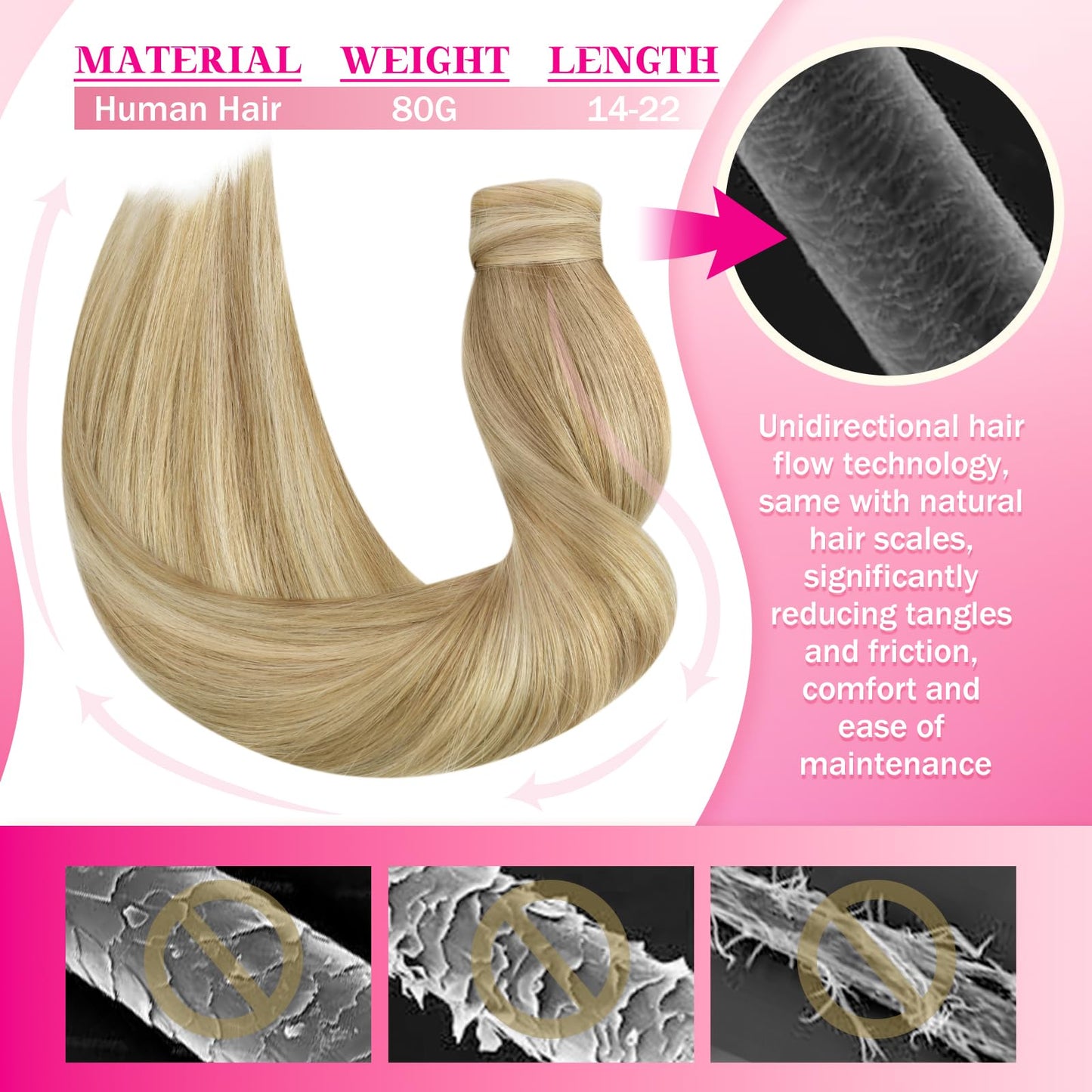Ve Sunny Blonde Ponytail Extension Human Hair 80g Wrap Around Clip in Ponytail Hair Extensions Straight Dark Blonde Highlights Golden Blonde Remy Hair Extensions Real Human Hair for Women 14 Inch