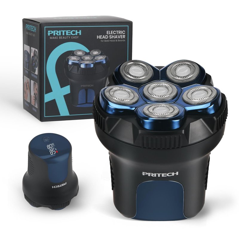 PRITECH Head Shaver for Bald Men - Effortless 6D Floating Shave,Electric Head Shavers for Men & Bald Head Shavers,Waterproof Cordless Razor for Smooth Scalp,Face & Perfect Beard,2-Speed,80Min Runtime