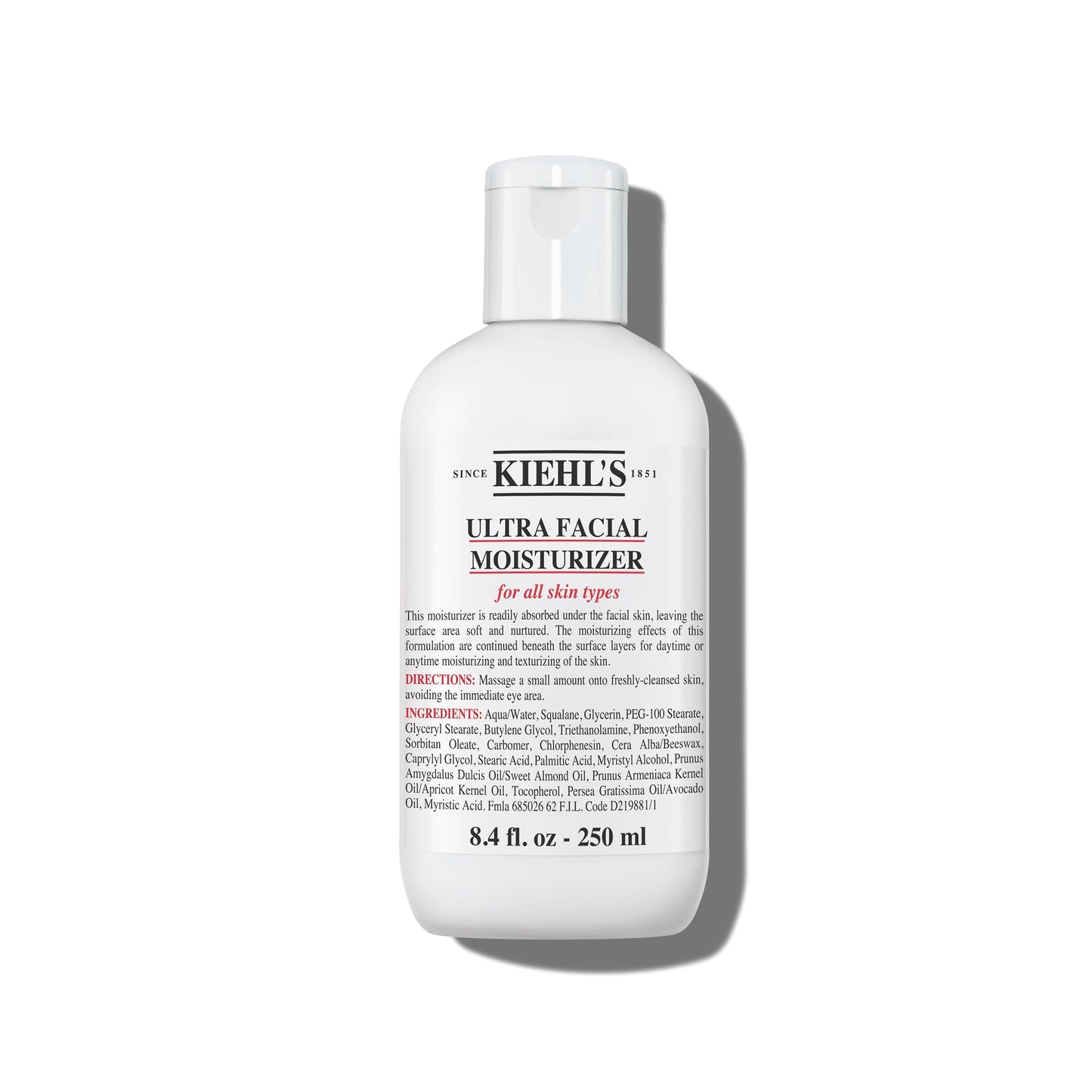Kiehl's Ultra Facial Moisturizer, Daily Face Cream with Squalene and Glycerin, Fragrance-Free and Paraben-Free, Suitable for All Skin Types, Provides 24-hour Hydration and Moisture Surge, Day & Night