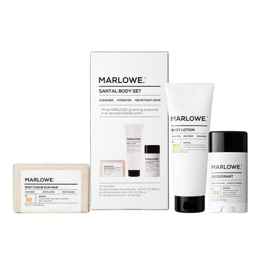MARLOWE. Men's Santal Body Gift Set, Scrub Soap, Deodorant + Lotion