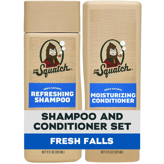 Dr. Squatch Men's Natural Shampoo and Conditioner Set – Sulfate & Paraben Free Natural Shampoo and Conditioner for Men – Scalp Nourishing Formula – Fresh Falls (11 fl oz, 2-Pack)