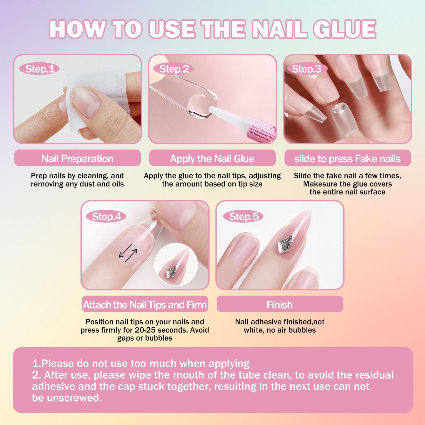 50Pcs Nail Glue for Acrylic Nails Press On Nails Professional Nail Tip Glue Long Lasting Nail Adhesive Glue Super Bond for False Nails Adhesive for Fake NailsTips 0.07oz