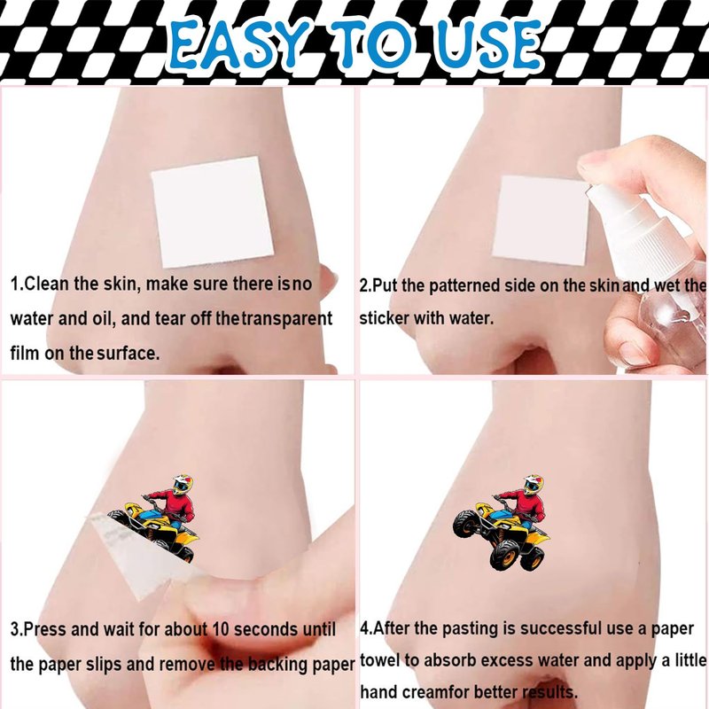 Four Wheeler ATV Quad Bike Temporary Tattoos - 144 PCS Party Favors for Kids & Teens | Fun Dirt Bike Decorations