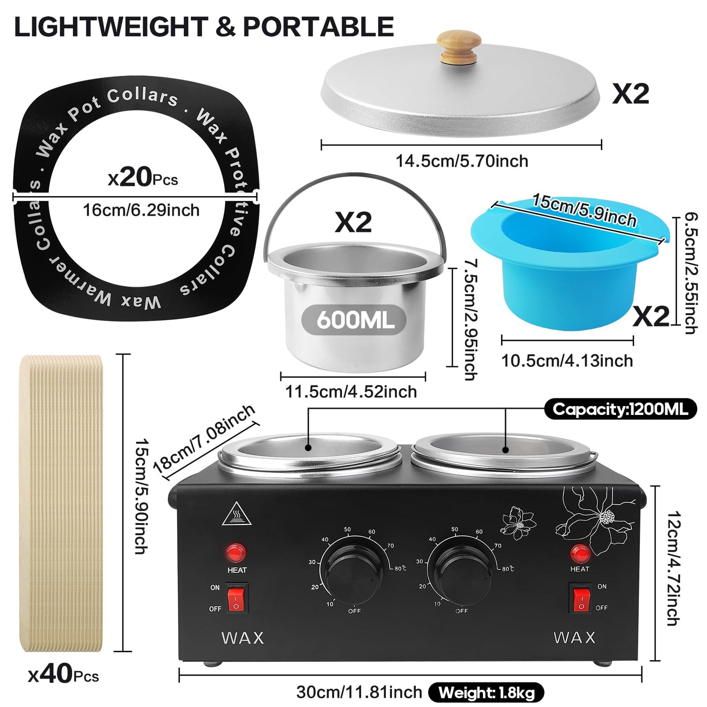 Wax Warmer for Hair Removal, Double Wax Heater Pot with Adjustable Temp