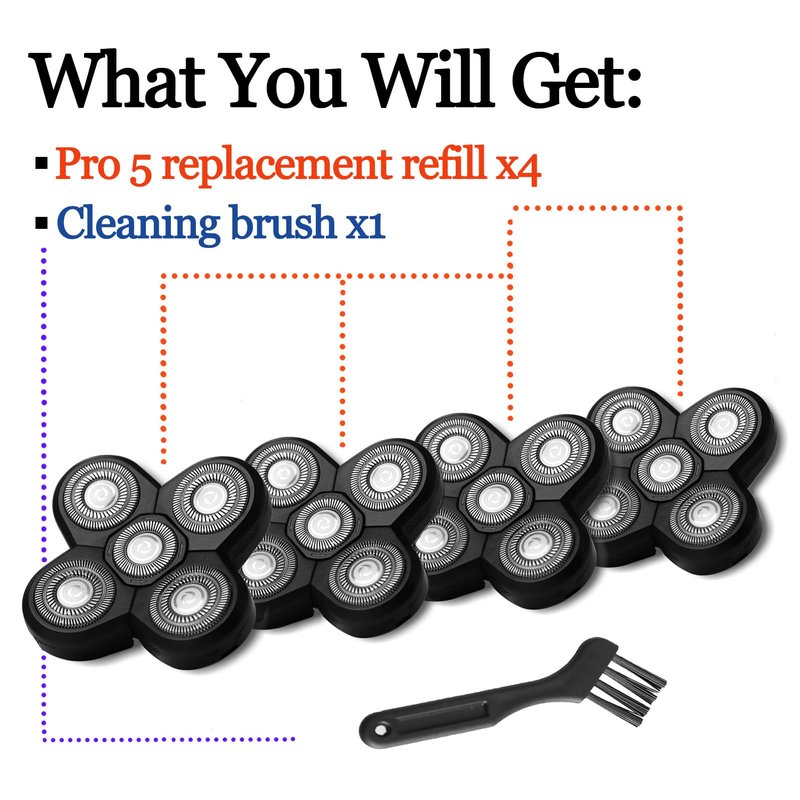 GORLENT 4-Pack Pro 5 Replacement Blade Refills for Freebirds Bald Head Shavers, Shaver Replacement Head for a Close and Smooth Shaving Experience