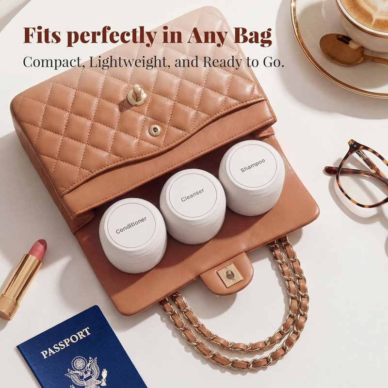 Travel Toiletry Containers - Ultra Leakproof TSA-Approved Jars | 3 Pack 2oz Beige with Magnetic Labels