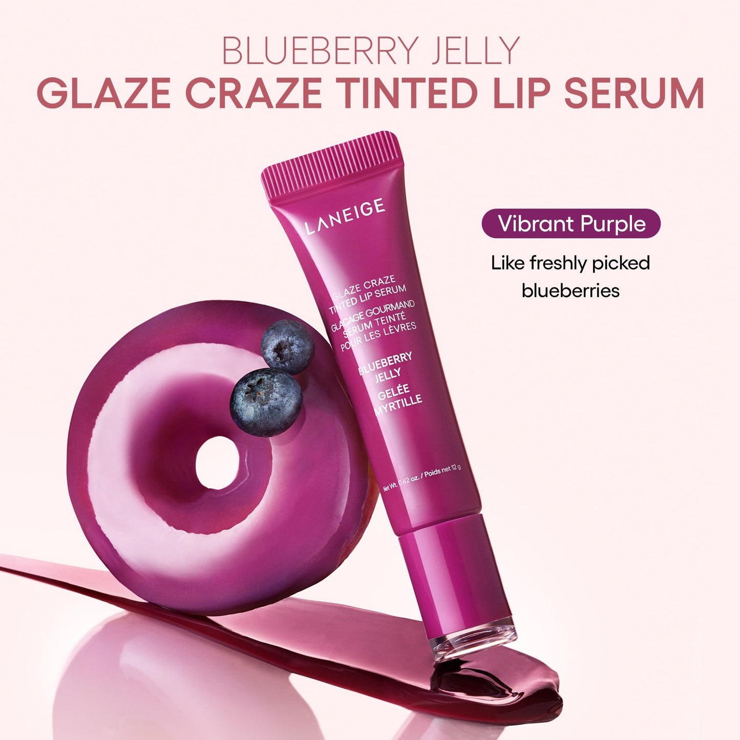 LANEIGE Glaze Craze Tinted Hydrating Lip Serum for Glossy, Nourished Lips with Plumping Polypeptides, Blueberry Jelly