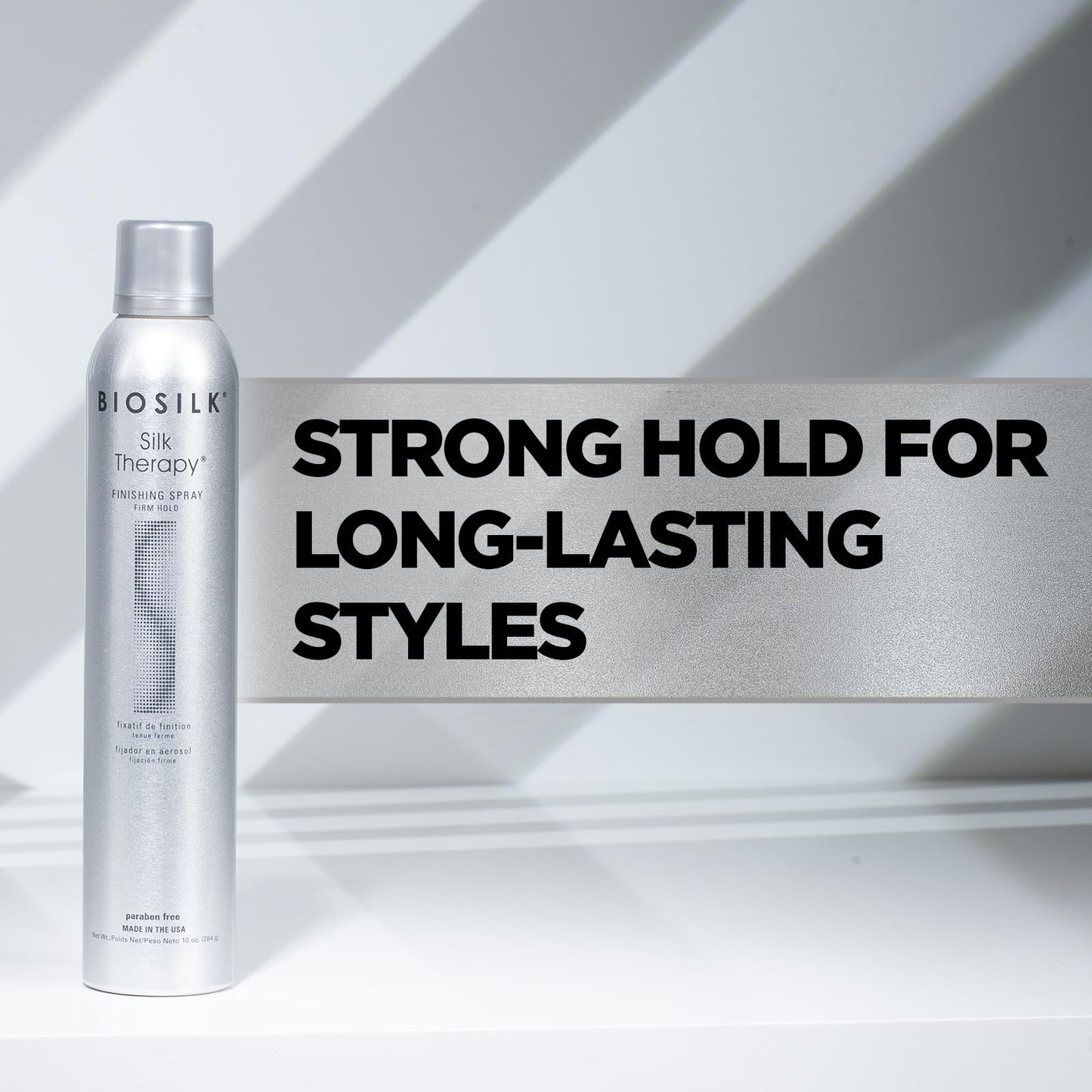 BioSilk Silk Therapy Finishing Spray Firm Hold, Strong-Hold Hairspray for Long-Lasting Styles, Adds Brilliant Shine & Keeps Hair Touchable, Sulfate-Free, Paraben-Free, Cruelty-Free, 10 Oz
