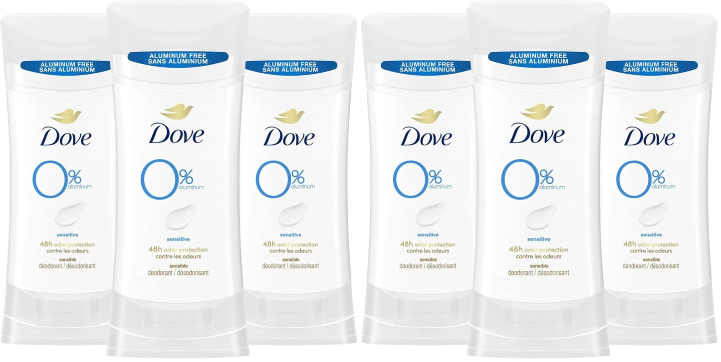 Dove Aluminum Free Deodorant for Women Sensitive 72 hour odor protection 2.6 oz,(Pack of 6)