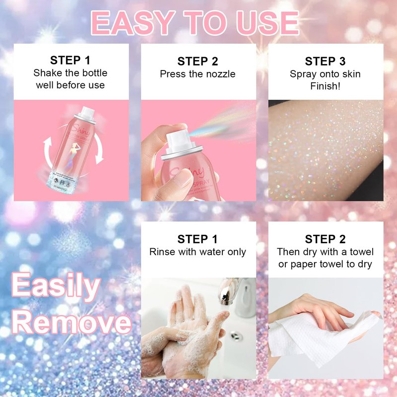 Hair and Body Glitter Spray, 60ml Glint-Rainbow Glitter Hairspray Dry Powder Makeup for Clothes, Festival Rave Prom Loose Sparkle Powder,Holographic Ultra Fine Glitters for Crafts (Glint-Rainbow)