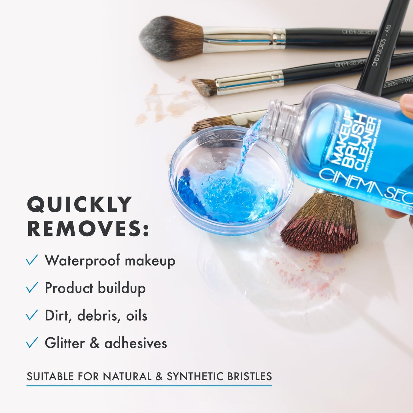 Cinema Secrets Makeup Brush Cleaner 32oz Bundle in Vanilla & Lemon - Professional Cleanser for Makeup Brushes - Quick-Drying, Rinse-Free Formula - Removes Waterproof Make Up (2 Products)