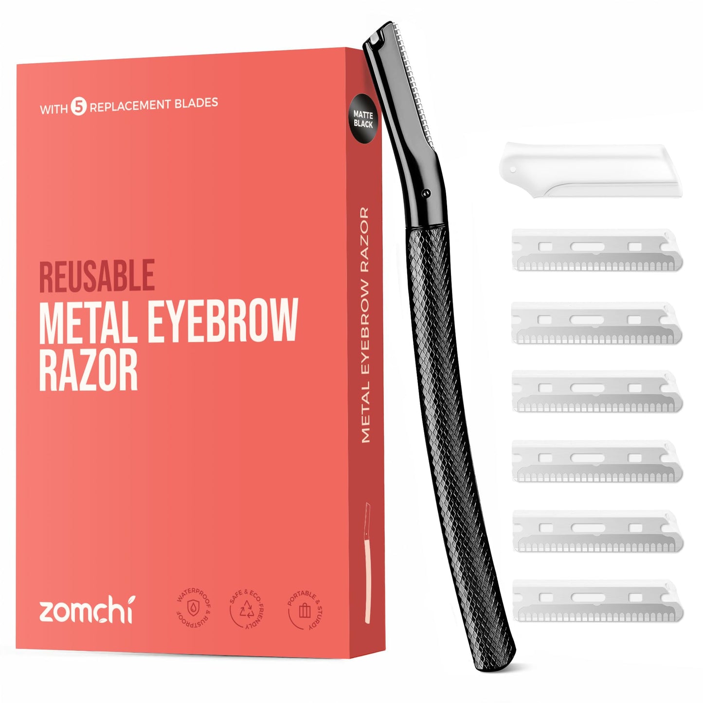 ZOMCHI Eyebrow Razor, Face Razors for Women & Men, Eyebrow Trimmer Shaper with Precision Cover, Facial Shaver with 6 Blades, Black, Metal with Silicone Protective Cover