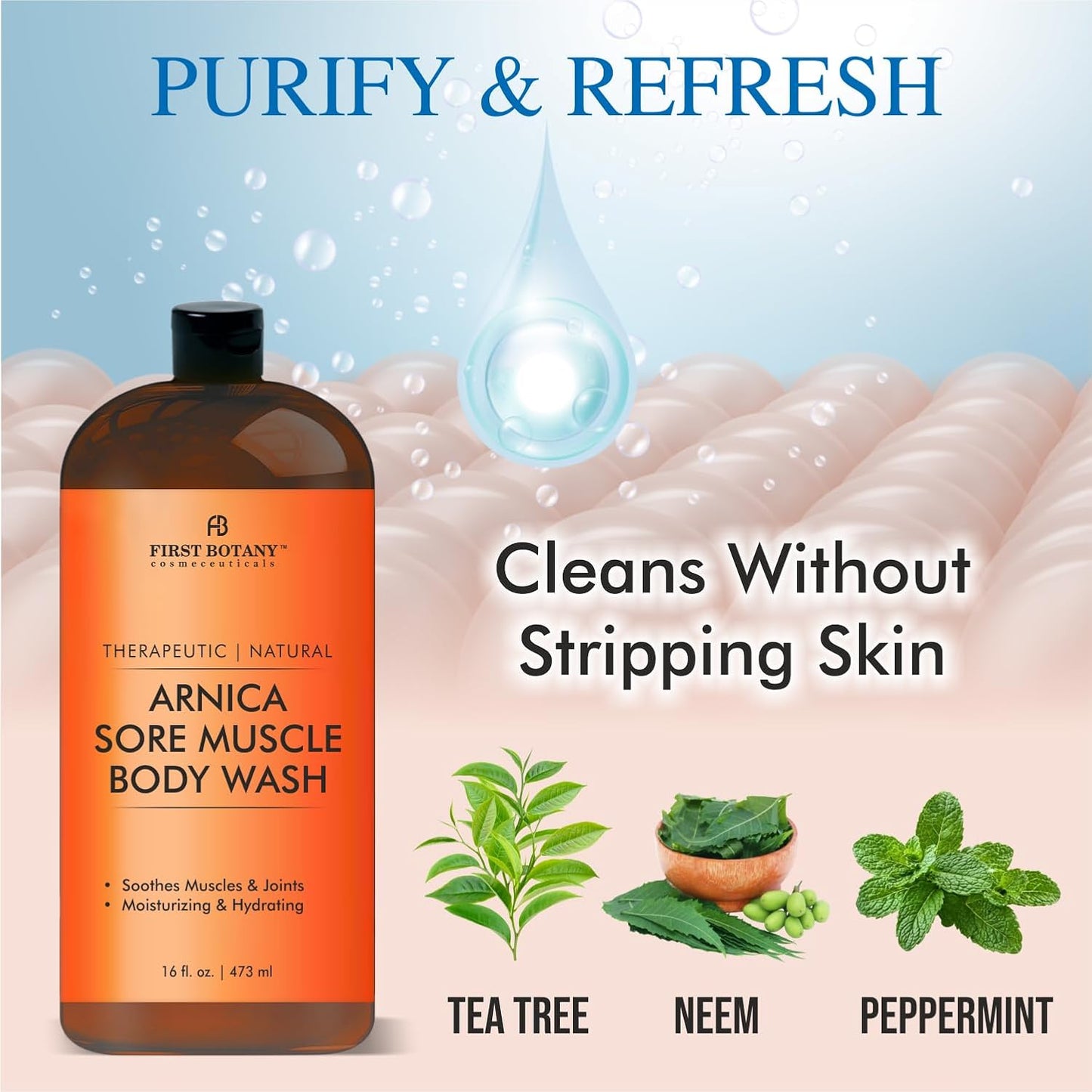 Natural Body Wash - All-Natural Skin Cleanser for Body Odor, Athlete's Foot, Jock Itch, and More | 16 fl oz (Arnica)