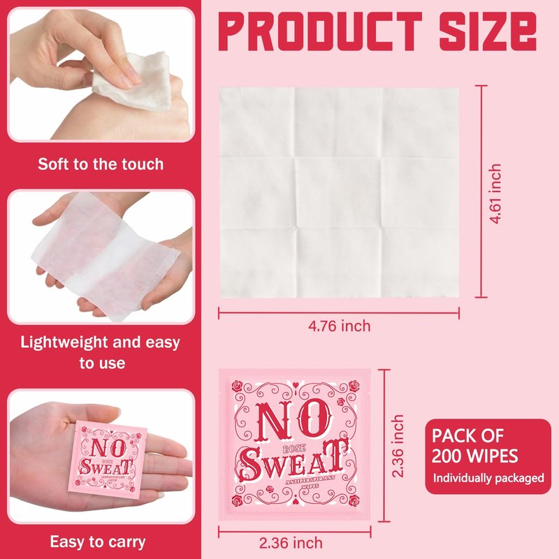 BUAEL Mini Deodorant Body Wipes 200 pieces of Travel deodorant Wipes And Travel Deodorant Individually Wrap Hypoallergenic Underarm Sweating Rose And Travel To Clean Skin For Female Male Teenagers