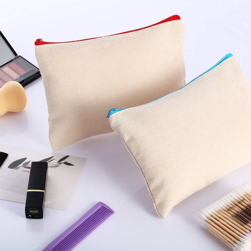 Canvas Makeup Bag Set - 18 Pieces Multipurpose Cosmetic & Toiletry Pouches for Women | DIY Blank Zipper Bags (Large)