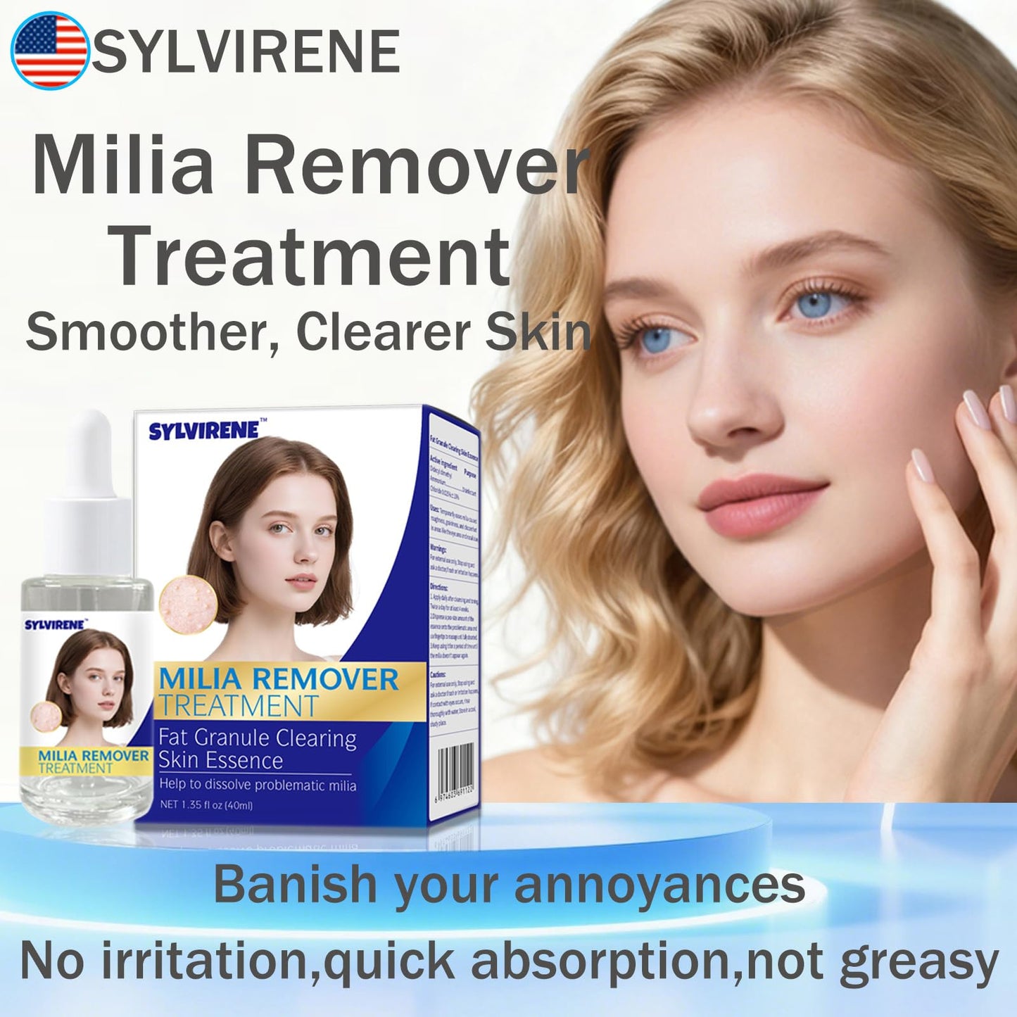 Sylvirene 40 ml Milia Remover Serum for Eyes & Face, Milia Removal Essence, Milia Spot Remover Serum for Clear Skin