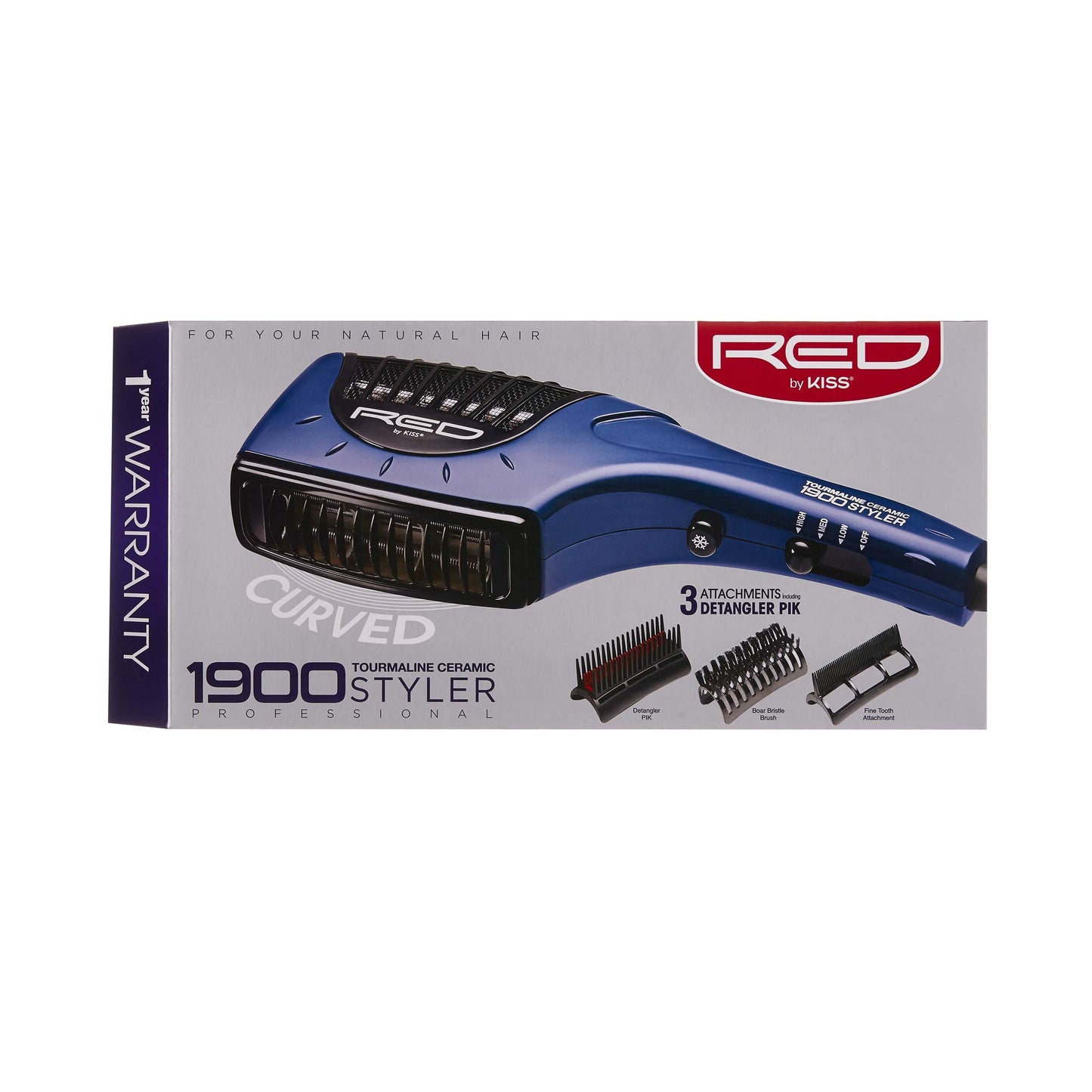 RED by KISS 1900 Ceramic Hair Styler with Detangler Pik, Professional Quick Blow Dry Comb, 3 Heat/Speed Settings, Cool Shot Button, Ideal for Curling & Straightening
