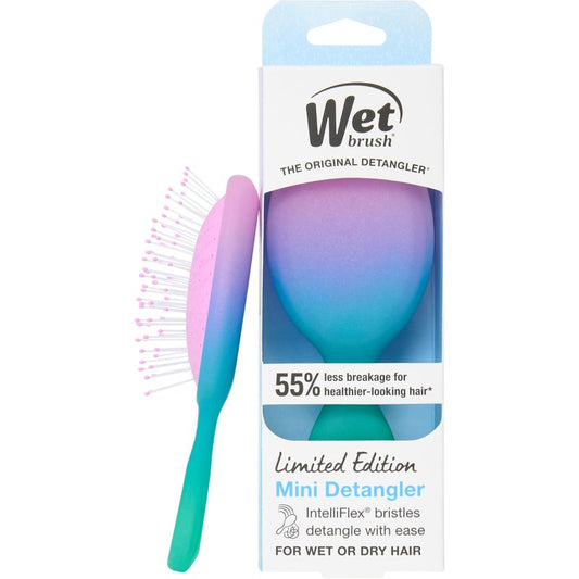 Wet Brush Mini Detangler Hair Brush for Gentle Knot Removal, Compact Travel Size, Soft Bristles for Pain-Free Detangling, Less Breakage, Works on All Hair Types, Limited Edition, Electric Sky Purple