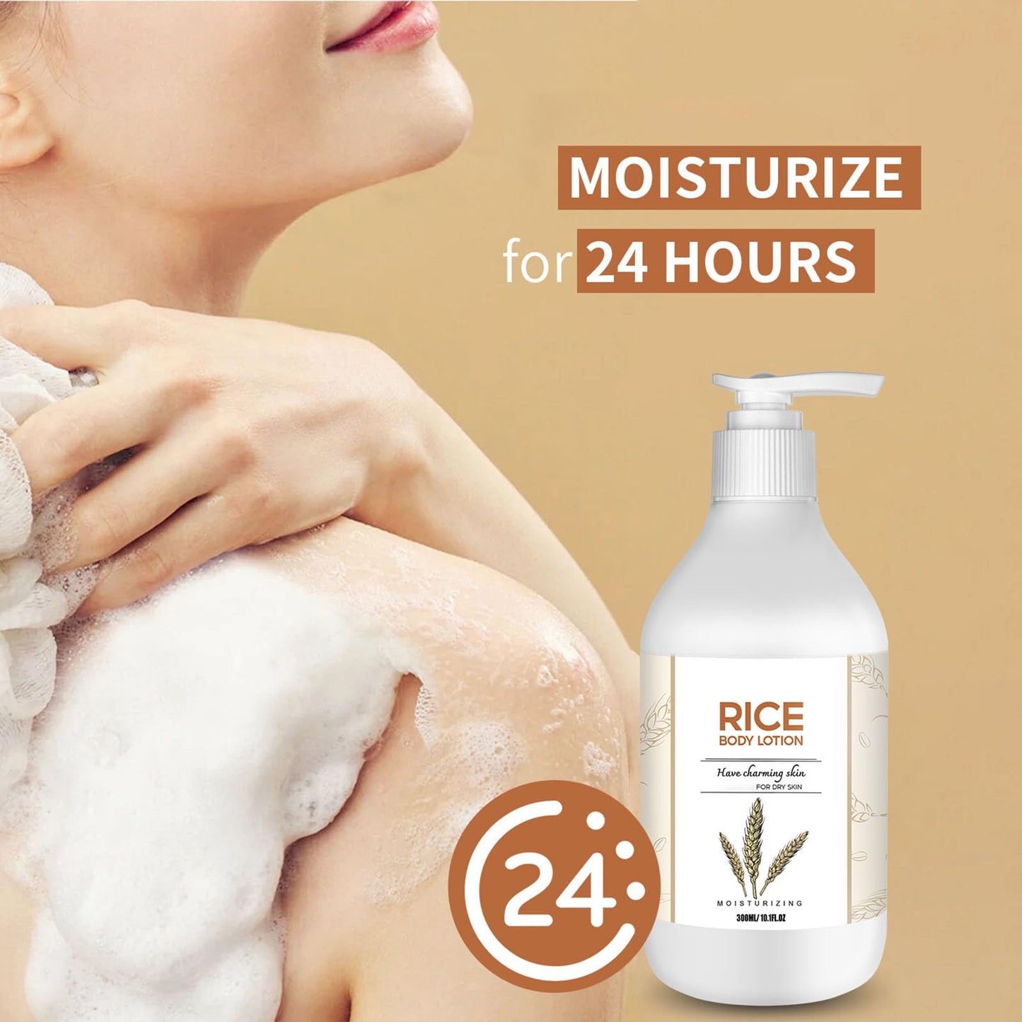 Grospe Rice Moisturizing Body Lotion for Women, Body Firming Moisturizer with Rice Extract for Dry Skin, Moisturizer Body Cream for Nourishing Non-Greasy Refreshing Quickly Absorbed 10.1 Fl Oz