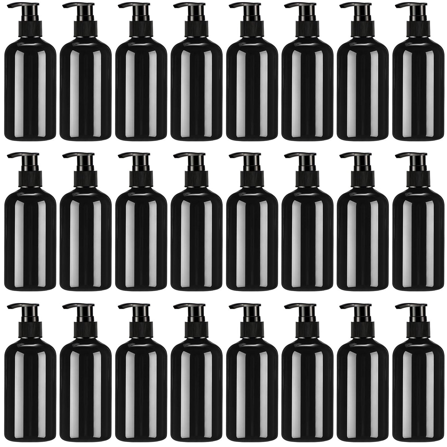 CroBlissful 24 Pcs Empty Plastic Pump Bottles 8oz Refillable Lotion Pump Bottle Containers with Dispenser for Shampoo, Conditioner, Face Cream, Massage Oil, Liquid Soap (Black)
