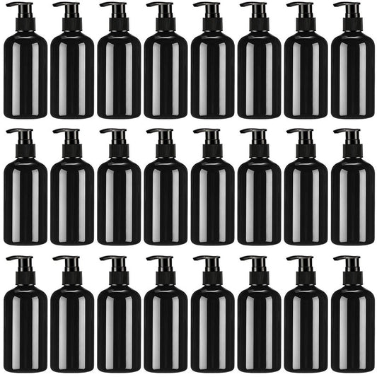 CroBlissful 24 Pcs Empty Plastic Pump Bottles 8oz Refillable Lotion Pump Bottle Containers with Dispenser for Shampoo, Conditioner, Face Cream, Massage Oil, Liquid Soap (Black)