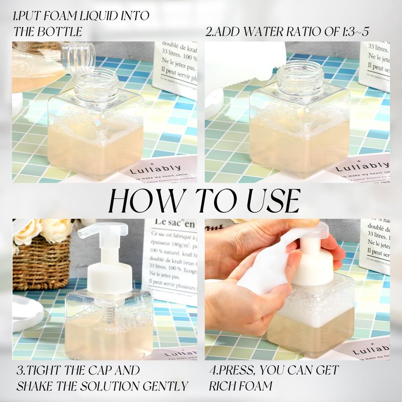 Domensi 12 Pcs Black White Foaming Soap Dispenser 8.5 oz Foam Pump Bottle Empty Travel Foaming Dispenser Refillable Hand Soap Plastic Pump Bottle Travel Clear Container for Bathroom Vanities