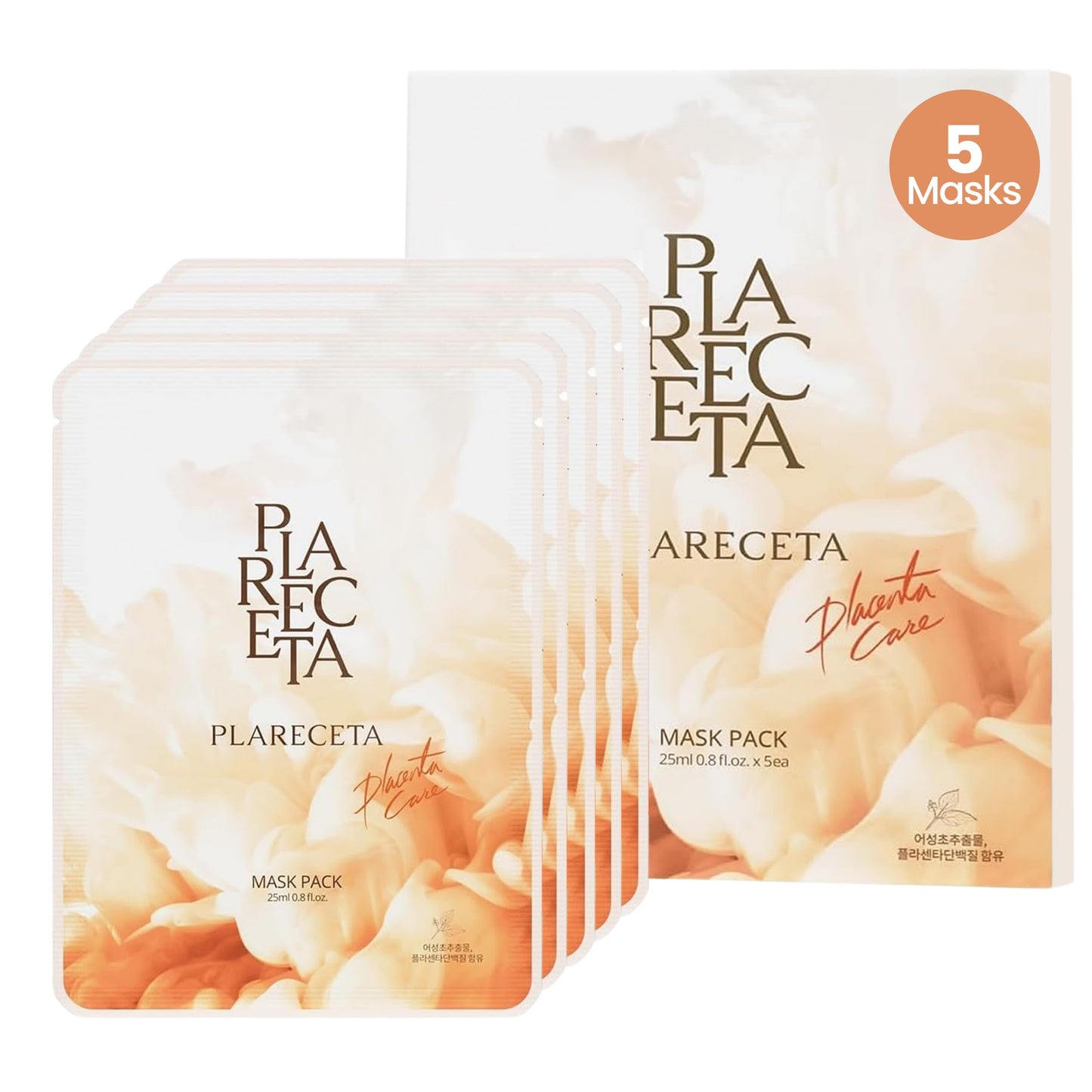 PLARECETA Placenta Facial Sheet Mask, Hydrating & Soothing with Hydrolyzed Collagen for Elasticity Improvement, Rejuvenates & Restores Skin