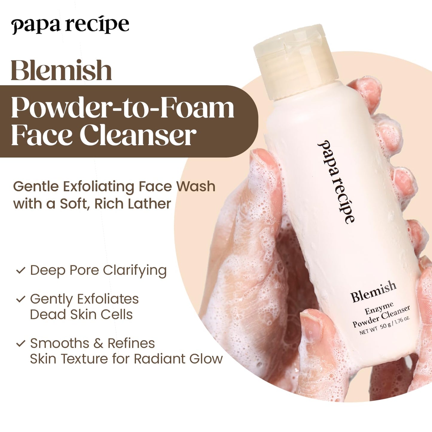 Papa Recipe Blemish Enzyme Powder Cleanser (1.7oz/50g) – Travel-Friendly Korean Powder-to-Foam Face Wash, Rice Powder for Radiant-Looking Skin, Gentle Exfoliation, Smooth Texture & Pore Care