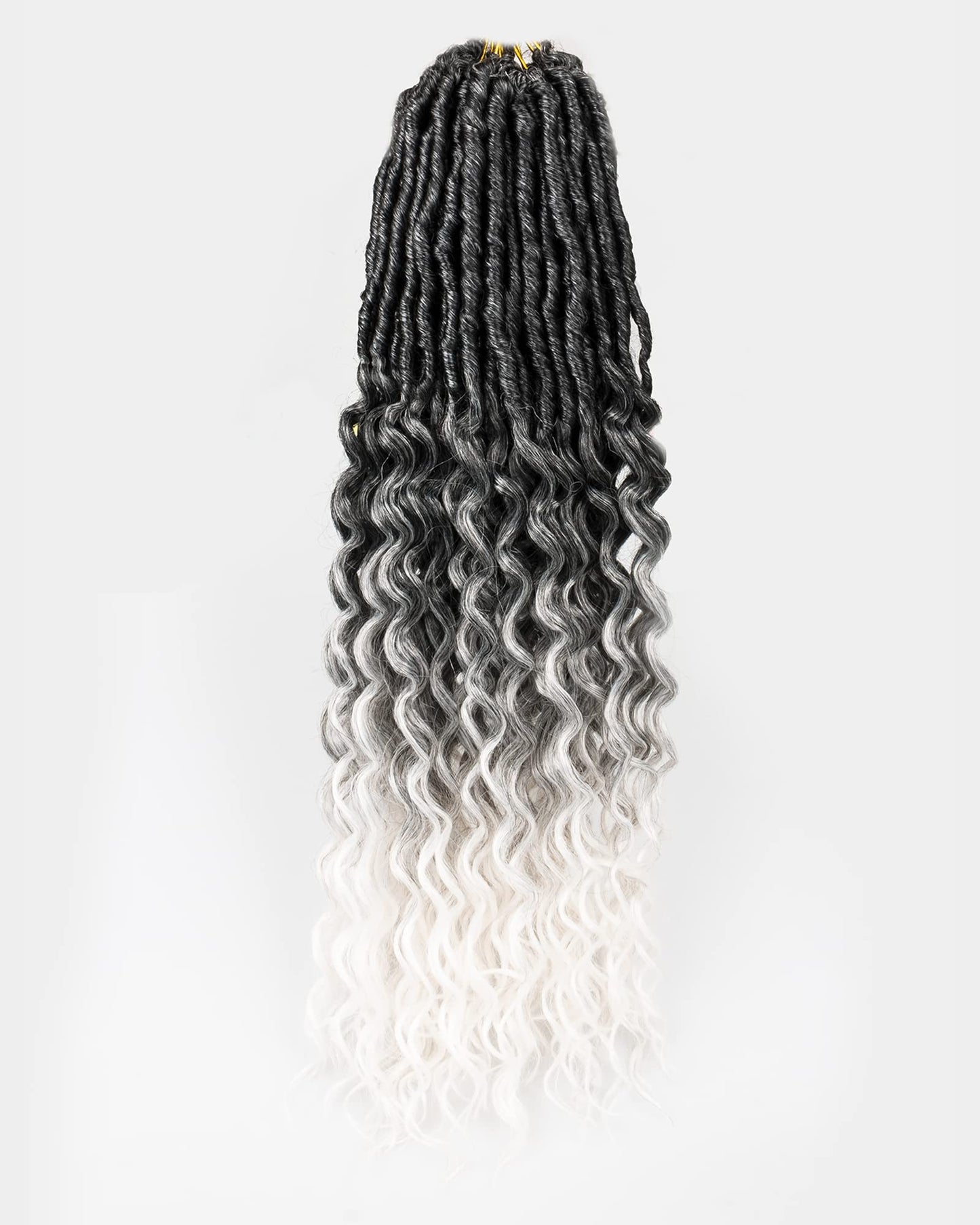 Faux Locs Crochet Hair for Black Women- 24 Inches 8 Packs Pre Looped Ombre Grey to White Synthetic Hair Extensions, Soft Goddess Locs Braids with Long Deep Wave Curly Ends(112 Strands,Tgrey/613)