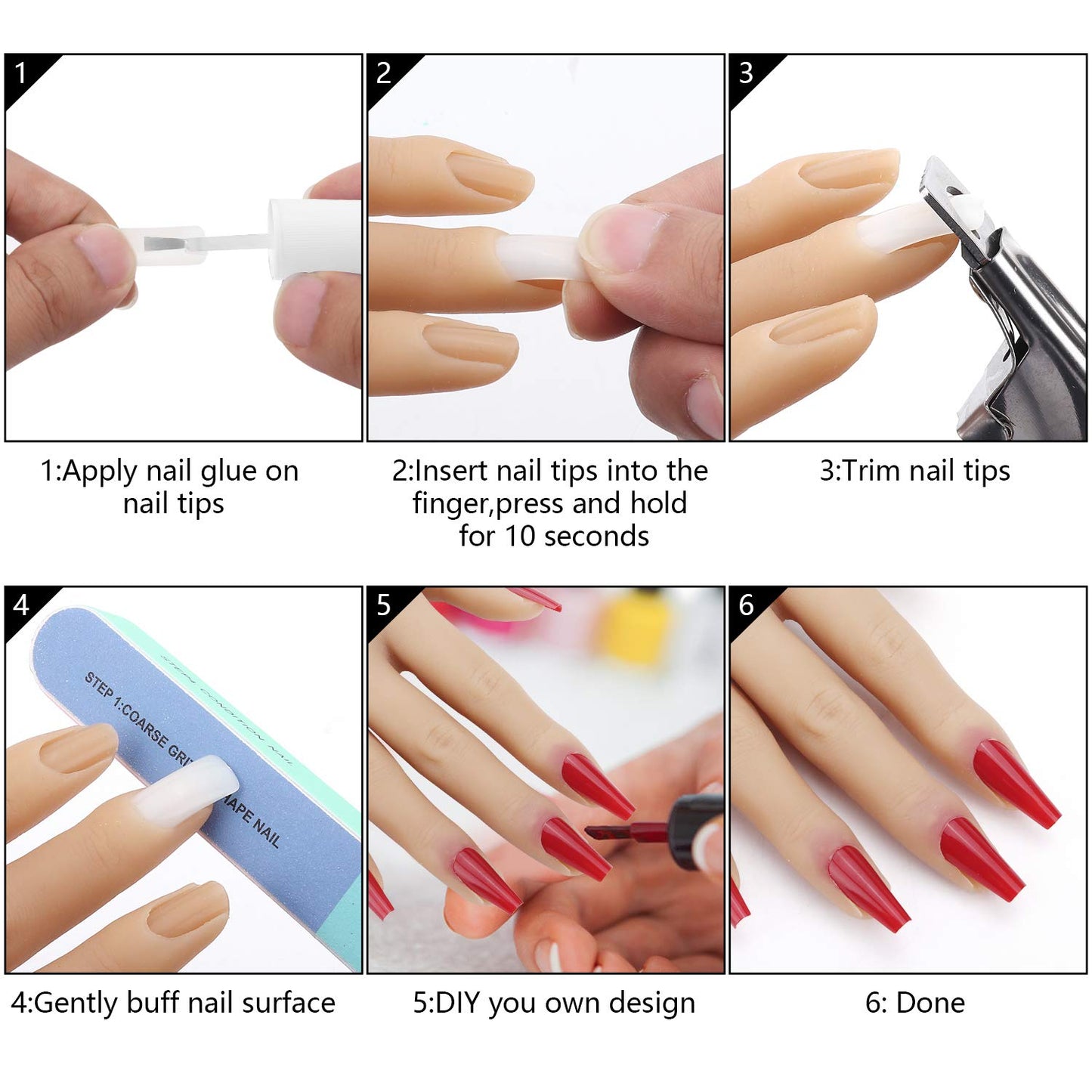 Silicone Practice Hand for Acrylic Nails, Realistic Flexible Fake Nail Hand Practice with Bracket, Soft Bendable Mannequin Hand for Nail Practice Hands for Nail Technician and Beginner