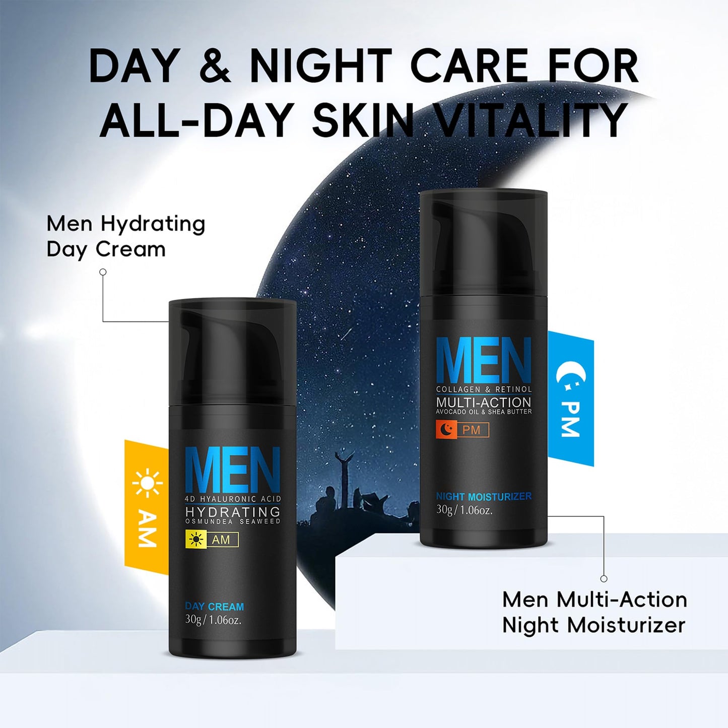 MIESCHER Men Hydrating Night Cream, Daily Moisturizer with Collagen & Retinol, Oil Control, Firm & Lift Hydrating Cream for Face & Body, Reduce Fine Lines, Strengthen Skin Barrier, 1.06 oz.