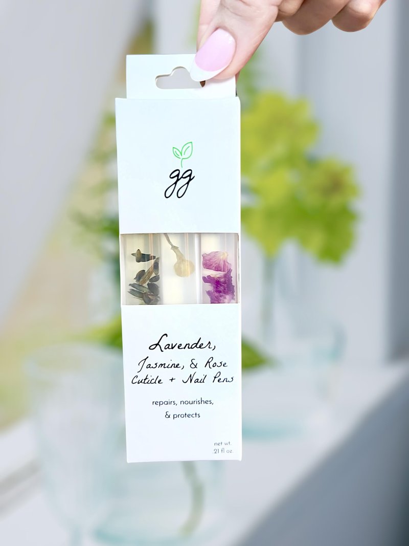 Greenmade Goods Cuticle Oil Trio – Lavender, Jasmine & Rose Pens with Real Flower Petals – Nourishes, Strengthens, Repairs & Protects – Natural Gift Set (3 Pack)