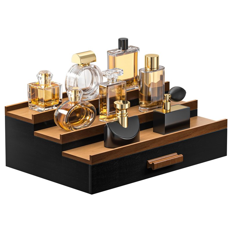 Sephyroth Cologne Organizer for Men – 3-Tier Perfume Display Shelf with Drawer and Hidden Storage, Elegant Cologne Holder, Great Gift for Men and Fathers (3T-BlackWalnut)