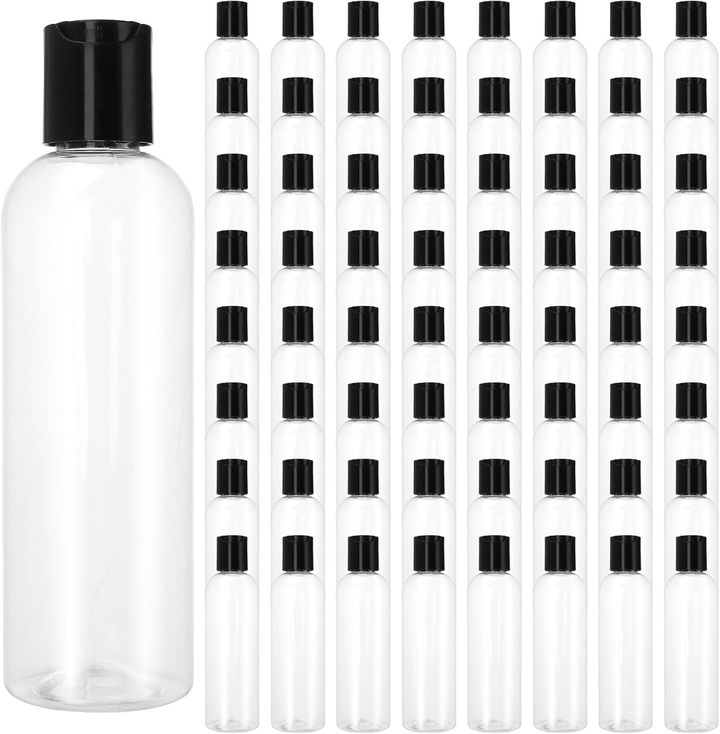 Clear Plastic Travel Bottles - 60 PCS 4oz Squeezable Containers with Black Disc Cap | Refillable for Shampoo & Lotion