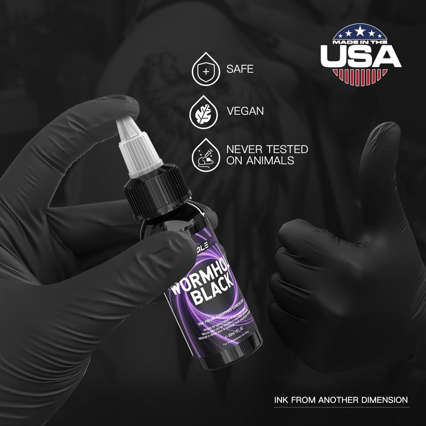 WORMHOLEPRO Black Tattoo Ink Premium Long Lasting Vivid Color Tattoo Ink Vegan Friendly Tattoo Pigment Tattoo Supplies (8 oz Bottle)