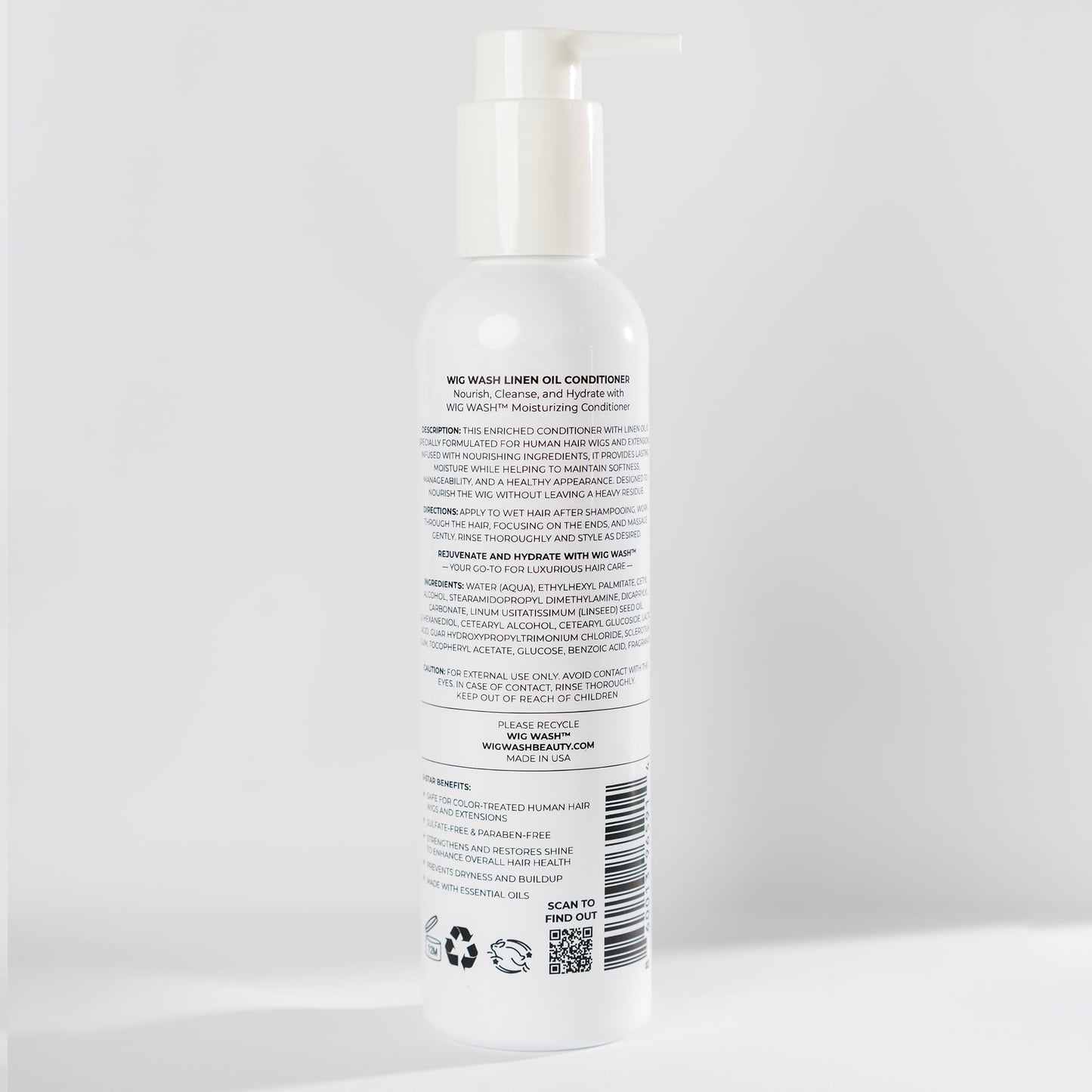 WIG WASH Sulfate-Free Conditioner for Human Hair Wigs & Extensions, 8 oz