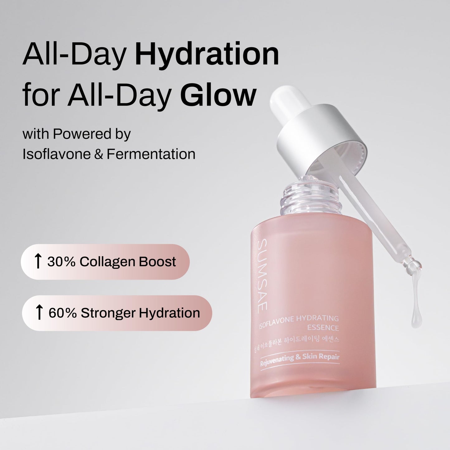 SUMSAE Isoflavone Hydrating Essence for Face - Deep Hydration, Skin Firming, 24hr Skin Barrier Support, Healthy Glow Korean Skin Care with Fermented Bean, 30ml/1.01 fl.oz