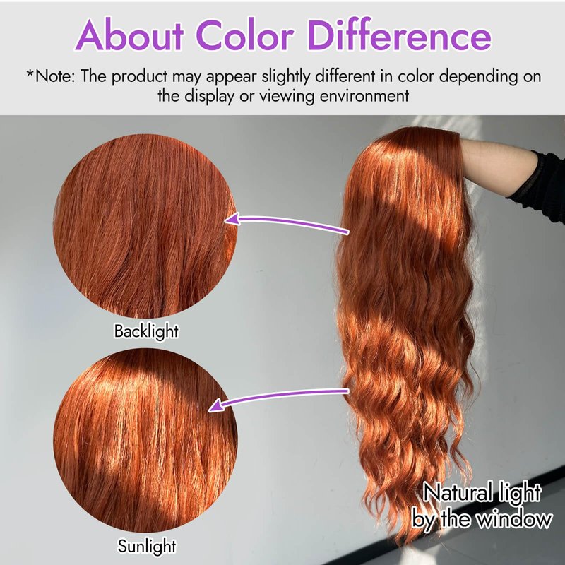 Eawwii Ginger Long Wavy Wig for Women, Pre-Cut HD Lace Natural Hairline, Glueless Middle Part, Synthetic Fiber for Daily and Party Use 26Inch