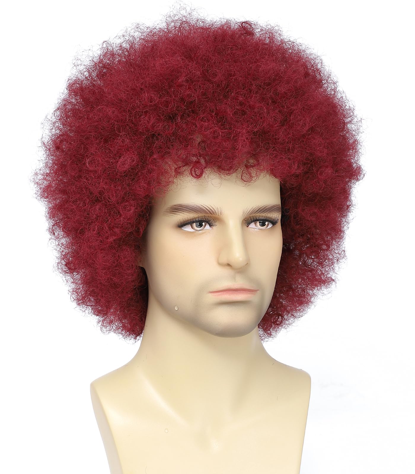 Cariniss 70s Disco Afro Wig - Unisex Large Curly Wig, Perfect for Halloween, Cosplay, Retro Parties, Disco and Clown Costumes (Red)
